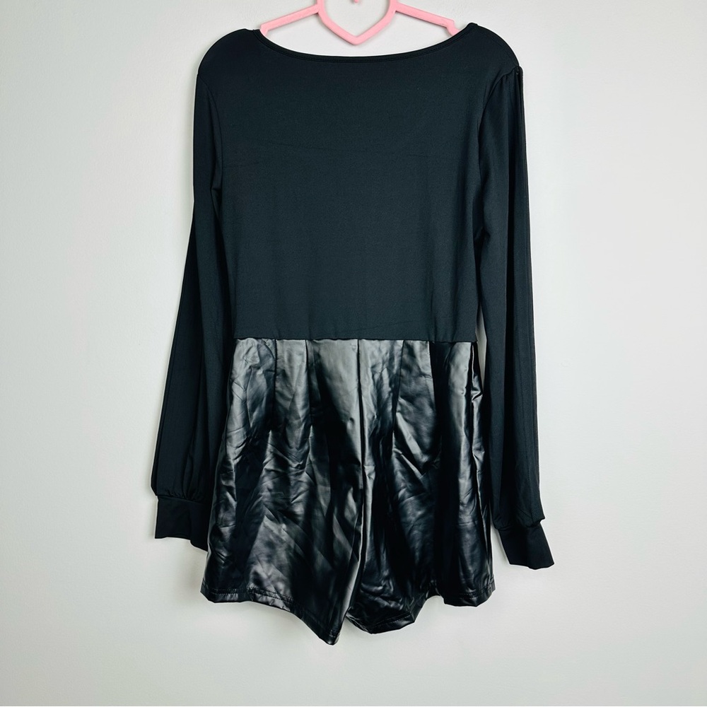 SHEIN Black Faux Leather Romper Long sleeve size Large
